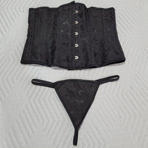 Black Brocade Sexy Bustier Corset Panty Lace Up M